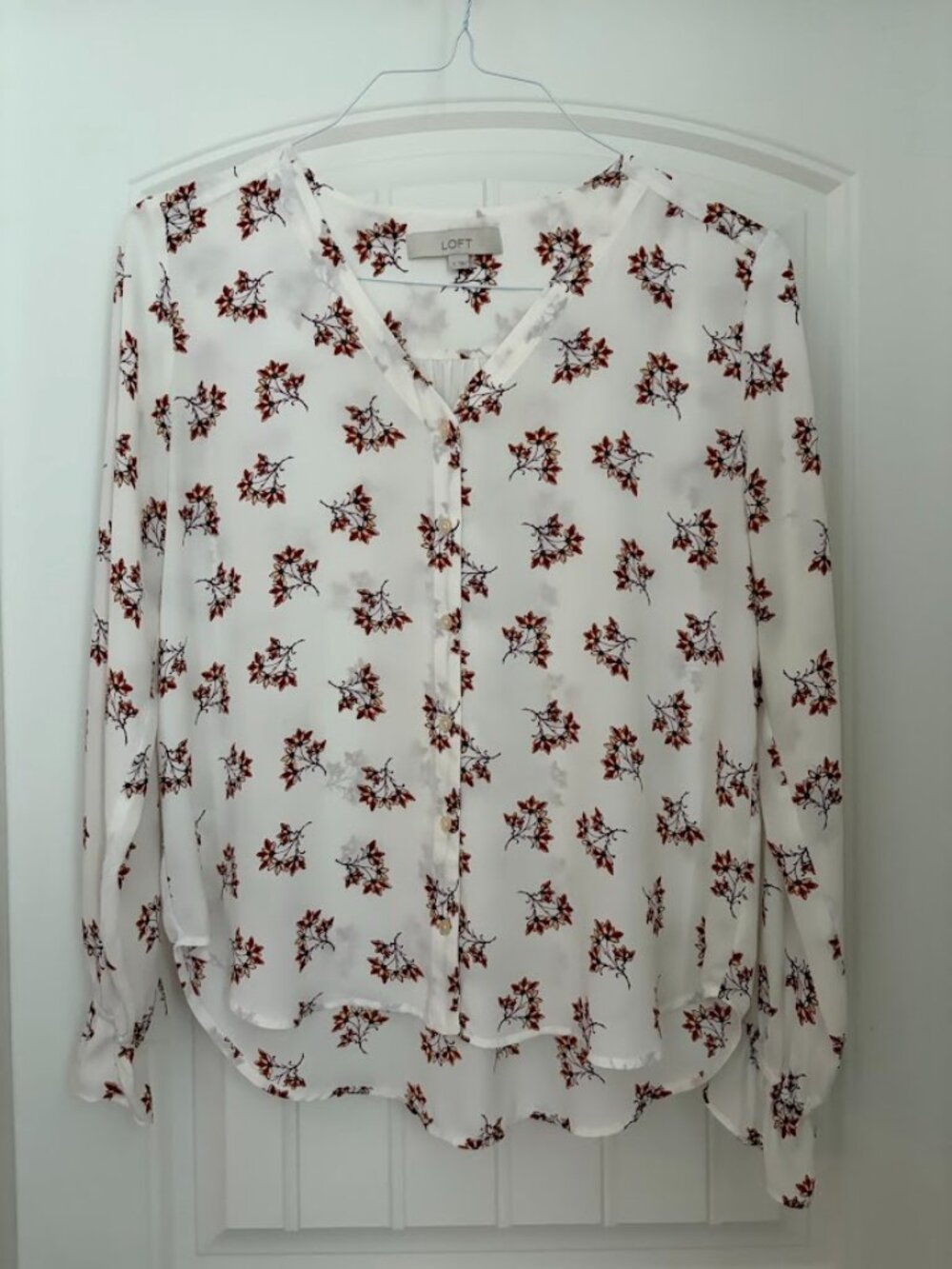 Loft Autumn Floral V-Neck Long Sleeve Blouse
